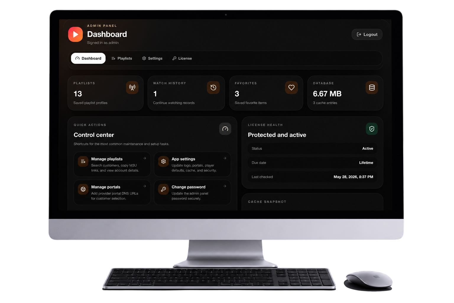 Web Player admin dashboard